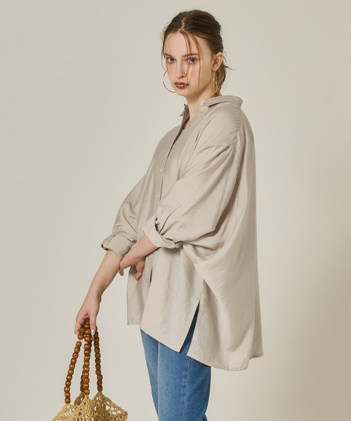 coca(coca)(コカ)の「シアービッグシルエットシャツ(シャツ/ブラウス・レディース・チャコール/ベージュ・L/M)」の6枚目の写真