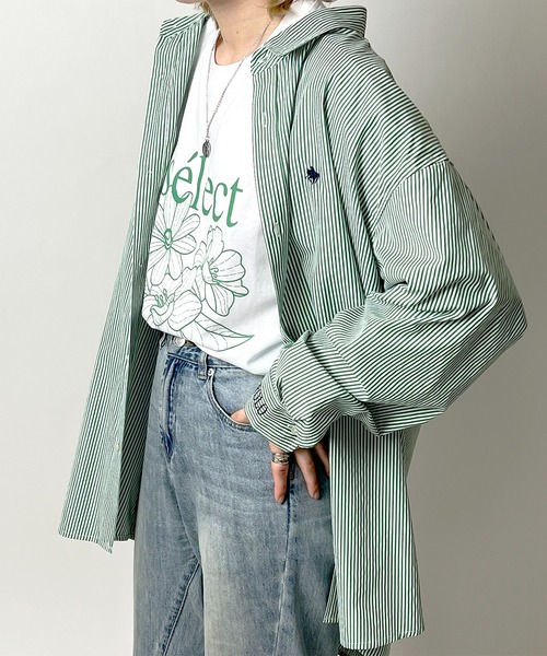 POLO BCS(ポロ ビーシーエス)の「【POLO BCS】別注 ワンポイント刺繍 オーバーサイズレギュラーカラー ブロード / ストライプ / デニム ビッグシルエットシャツ(シャツ/ブラウス・メンズ・グリーン/サックスブルー/ホワイト/サックスブルー系2/ブルー/パープル/ブラック/ブルー系その他/ブルー系その他2・M/L)」の3枚目の写真