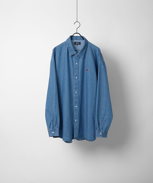 POLO BCS(ポロ ビーシーエス)の「【POLO BCS】別注 ワンポイント刺繍 オーバーサイズレギュラーカラー ブロード / ストライプ / デニム ビッグシルエットシャツ(シャツ/ブラウス・メンズ・グリーン/サックスブルー/ホワイト/サックスブルー系2/ブルー/パープル/ブラック/ブルー系その他/ブルー系その他2・M/L)」の22枚目の写真