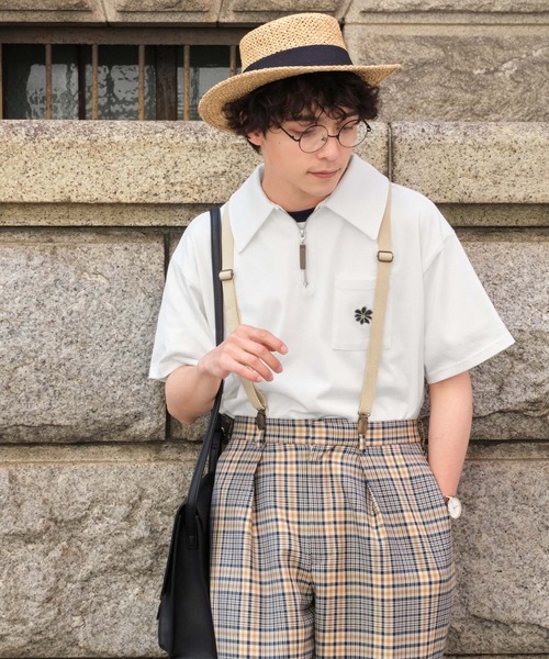 MONO-MART LADY'S(モノマートレディース)の「襟付きハーフジップワンポイントフラワー刺繍ポケットTシャツ(Tシャツ/カットソー・レディース・オートミール/ネイビー/レッド/ブラック/オフホワイト/ネイビー系1/ブラウン・FREE)」の18枚目の写真