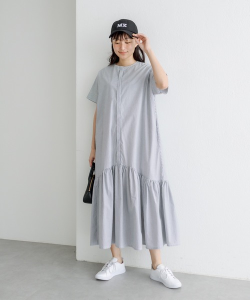 PUAL CE CIN(ピュアルセシン)の「先染めペプラムワンピース(ワンピース・レディース・グレー系/チェック/ブルー系その他・FREE)」の5枚目の写真