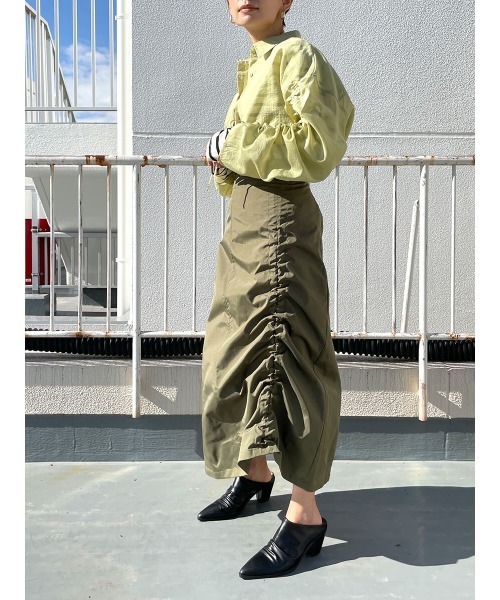 HEILIS(ヘイリス)の「シャーリングストレートスカート / ミリタリー ミリタリースカート ドロスト ロングスカート(スカート・レディース・ブラック/カーキ・FREE)」の20枚目の写真