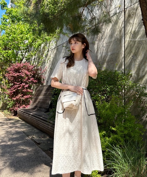 idem（イデム）の「idem crochet piping onepiece/ブロックレース