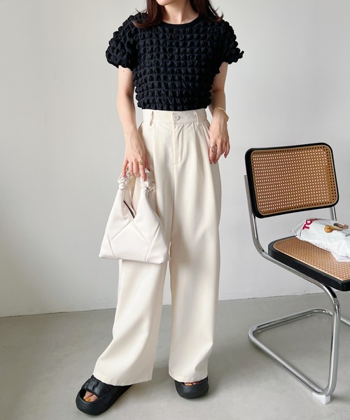 CLEA(クレア)の「ふくれポップコーンコンパクト半袖トップス(Tシャツ/カットソー・レディース・イエロー/ホワイト/ブラック・FREE)」の21枚目の写真