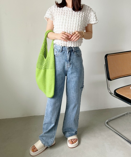CLEA(クレア)の「ふくれポップコーンコンパクト半袖トップス(Tシャツ/カットソー・レディース・イエロー/ホワイト/ブラック・FREE)」の11枚目の写真