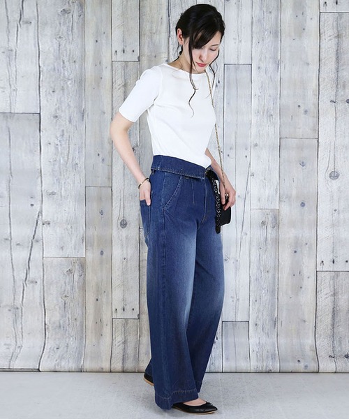 atONE(アットワン)の「atONE ボートネック5分袖コットンリブTシャツ(Tシャツ/カットソー・レディース・ベージュ/オフホワイト/ブラック・3L/LL/4L/M/L)」の9枚目の写真