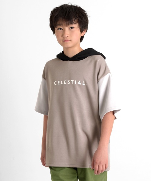 GLAZOS（グラソス）の「【接触冷感】エアリークッション・アソートロゴ切替半袖パーカー（パーカー・キッズ・ブラック/ホワイト/ライトグレー・140cm/170cm/150cm/160cm）」の3枚目の写真