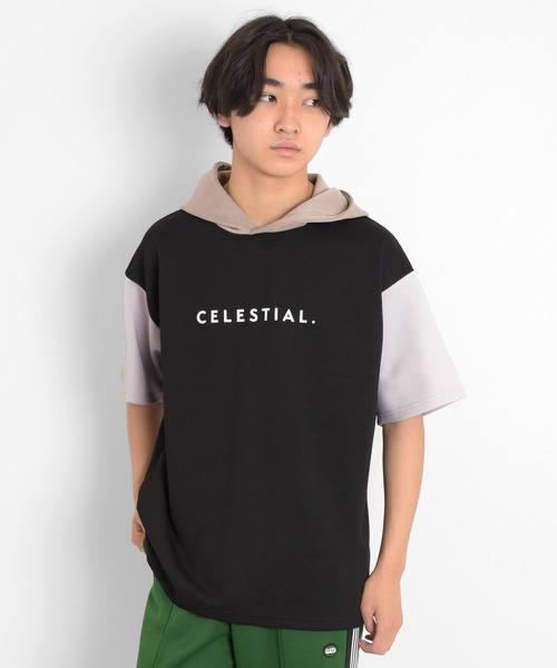 GLAZOS（グラソス）の「【接触冷感】エアリークッション・アソートロゴ切替半袖パーカー（パーカー・キッズ・ブラック/ホワイト/ライトグレー・140cm/170cm/150cm/160cm）」の2枚目の写真