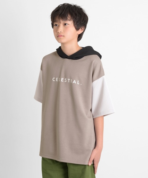 GLAZOS（グラソス）の「【接触冷感】エアリークッション・アソートロゴ切替半袖パーカー（パーカー・キッズ・ブラック/ホワイト/ライトグレー・140cm/170cm/150cm/160cm）」の4枚目の写真