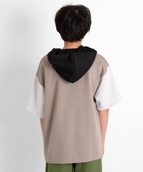 GLAZOS（グラソス）の「【接触冷感】エアリークッション・アソートロゴ切替半袖パーカー（パーカー・キッズ・ブラック/ホワイト/ライトグレー・140cm/170cm/150cm/160cm）」の10枚目の写真