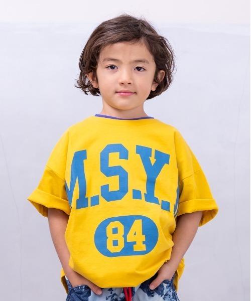 Life Support Products（ライフサポートプロダクツ）の「ハンソデカレッジTシャツ(80～150cm)（Tシャツ/カットソー・キッズ・チャコール/ネイビー/イエロー/オレンジ/グリーン/オフホワイト・80/90/95/100/110/120/130/140/150）」の5枚目の写真