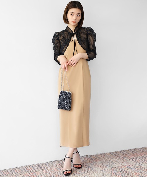 girl(ガール)の「ハイネックレースブラウス付きキャミワンピース Iライン ロング 結婚式 ワンピース パーティードレス オケージョンドレス お呼ばれ 二次会 成人式 同窓会 謝恩会(ドレス・レディース・ピンクベージュ/ブラック×ベージュ/ネイビー・M)」の13枚目の写真