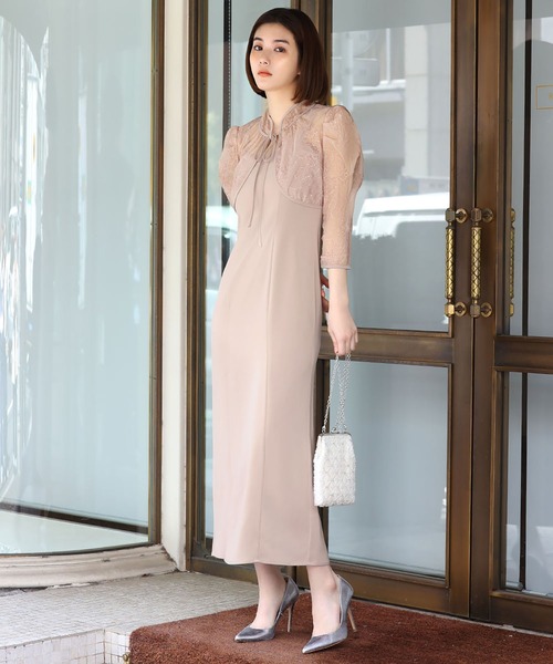 girl(ガール)の「ハイネックレースブラウス付きキャミワンピース Iライン ロング 結婚式 ワンピース パーティードレス オケージョンドレス お呼ばれ 二次会 成人式 同窓会 謝恩会(ドレス・レディース・ピンクベージュ/ブラック×ベージュ/ネイビー・M)」の11枚目の写真