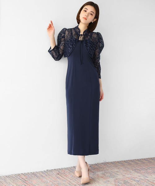 girl(ガール)の「ハイネックレースブラウス付きキャミワンピース Iライン ロング 結婚式 ワンピース パーティードレス オケージョンドレス お呼ばれ 二次会 成人式 同窓会 謝恩会(ドレス・レディース・ピンクベージュ/ブラック×ベージュ/ネイビー・M)」の16枚目の写真