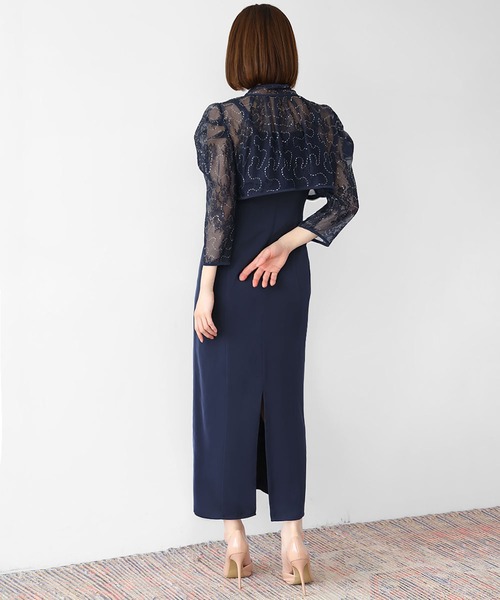 ★新品★Girl ハイネックレースブラウス付きキャミワンピースロング丈 結婚式 セール】ハイネックレースブラウス付きキャミワンピース Iライン