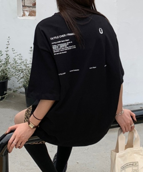 SHEENA(シーナ)の「綿100%、バックロゴルーズTシャツ(Tシャツ/カットソー・レディース・ホワイト/ブラック・M)」の6枚目の写真