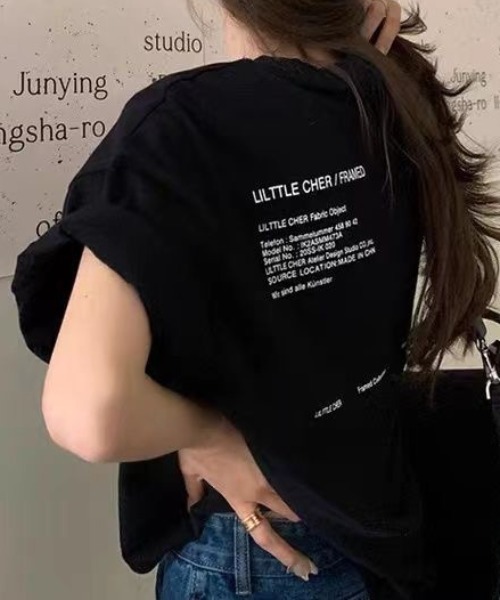 SHEENA(シーナ)の「綿100%、バックロゴルーズTシャツ(Tシャツ/カットソー・レディース・ホワイト/ブラック・M)」の14枚目の写真