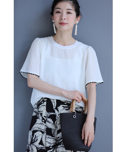 cawaii(カワイイ)の「可愛いピコレース刺繍袖のぽこぽこカットソートップス(Tシャツ/カットソー・レディース・ホワイト・FREE)」の5枚目の写真