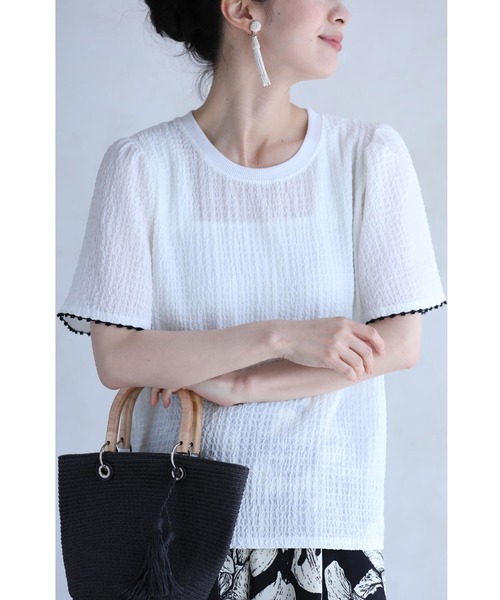 cawaii(カワイイ)の「可愛いピコレース刺繍袖のぽこぽこカットソートップス(Tシャツ/カットソー・レディース・ホワイト・FREE)」の8枚目の写真