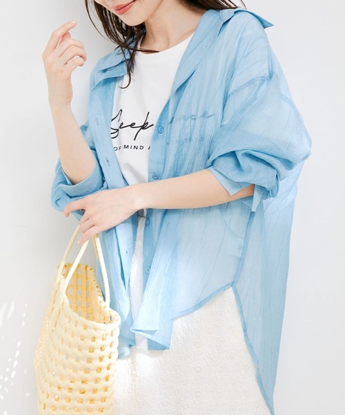 VIS(ビス)の「袖スリットシアーシャツ(シャツ/ブラウス・レディース・ピンク/ホワイト系その他/サックスブルー・FREE)」の3枚目の写真