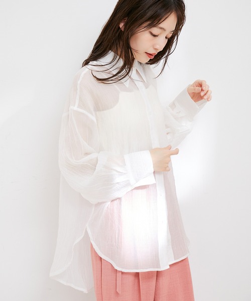 VIS(ビス)の「袖スリットシアーシャツ(シャツ/ブラウス・レディース・ピンク/ホワイト系その他/サックスブルー・FREE)」の4枚目の写真