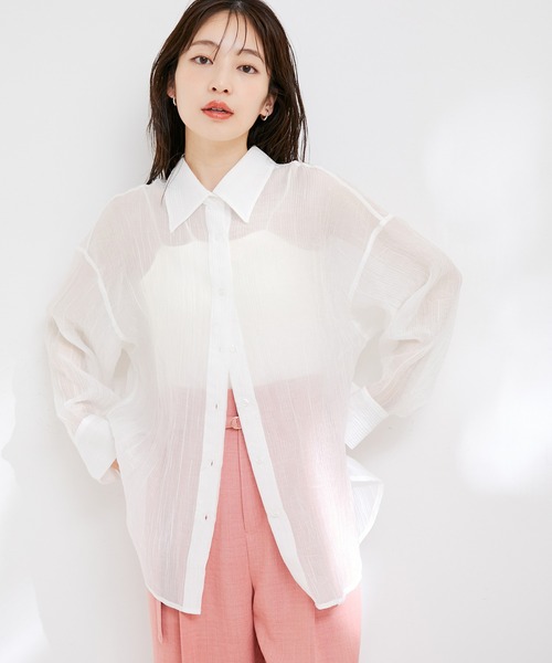 VIS(ビス)の「袖スリットシアーシャツ(シャツ/ブラウス・レディース・ピンク/ホワイト系その他/サックスブルー・FREE)」の6枚目の写真