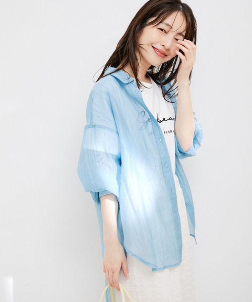 VIS(ビス)の「袖スリットシアーシャツ(シャツ/ブラウス・レディース・ピンク/ホワイト系その他/サックスブルー・FREE)」の10枚目の写真