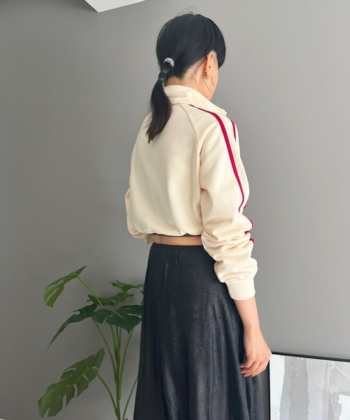 Jewelobe（ジュエローブ）の「ハーフジップラインスリーブクロップドスウェット（Tシャツ/カットソー・レディース・杢グレー/アイボリー/ブラック・FREE）」の8枚目の写真