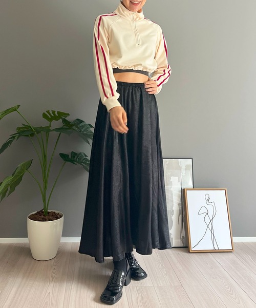 Jewelobe（ジュエローブ）の「ハーフジップラインスリーブクロップドスウェット（Tシャツ/カットソー・レディース・杢グレー/アイボリー/ブラック・FREE）」の9枚目の写真