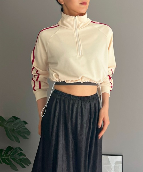 Jewelobe（ジュエローブ）の「ハーフジップラインスリーブクロップドスウェット（Tシャツ/カットソー・レディース・杢グレー/アイボリー/ブラック・FREE）」の4枚目の写真