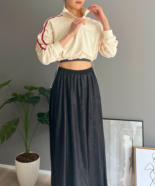 Jewelobe（ジュエローブ）の「ハーフジップラインスリーブクロップドスウェット（Tシャツ/カットソー・レディース・杢グレー/アイボリー/ブラック・FREE）」の6枚目の写真