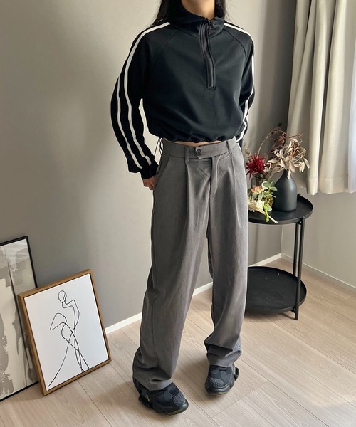 Jewelobe（ジュエローブ）の「ハーフジップラインスリーブクロップドスウェット（Tシャツ/カットソー・レディース・杢グレー/アイボリー/ブラック・FREE）」の18枚目の写真