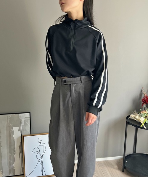 Jewelobe（ジュエローブ）の「ハーフジップラインスリーブクロップドスウェット（Tシャツ/カットソー・レディース・杢グレー/アイボリー/ブラック・FREE）」の20枚目の写真