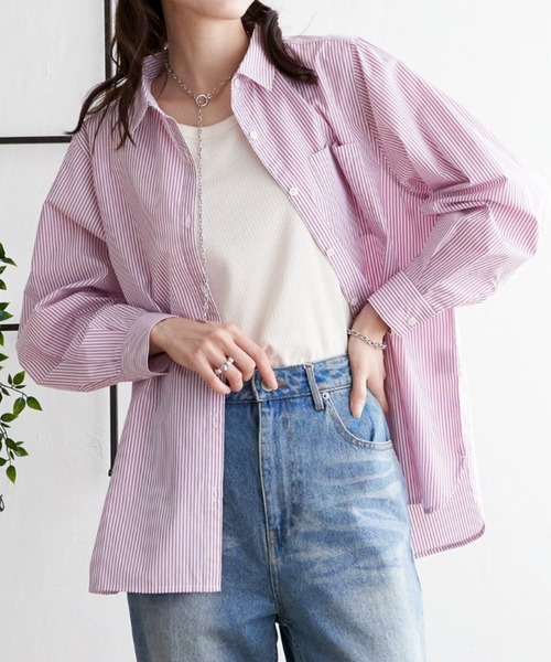 ikka(イッカ)の「ストライプ長袖シャツ(シャツ/ブラウス・レディース・ピンク/グレー/ネイビー・M/S/L)」の3枚目の写真
