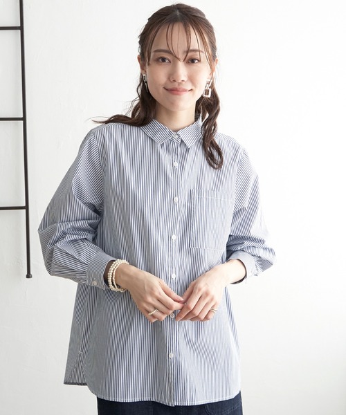 ikka(イッカ)の「ストライプ長袖シャツ(シャツ/ブラウス・レディース・ピンク/グレー/ネイビー・M/S/L)」の6枚目の写真