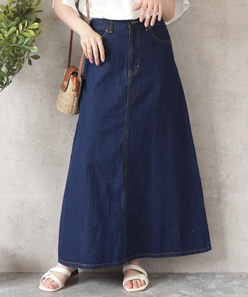 SELECT LEVERY(セレクトリベリー)の「バックプリーツデニムロングスカート(デニムスカート・レディース・ブルー/ネイビー/ワンウォッシュ・LARGE/MEDIUM/X-LARGE/SMALL)」の4枚目の写真