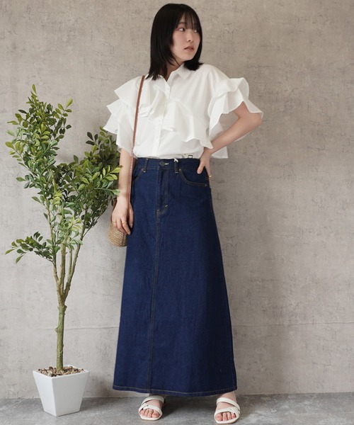 SELECT LEVERY(セレクトリベリー)の「バックプリーツデニムロングスカート(デニムスカート・レディース・ブルー/ネイビー/ワンウォッシュ・LARGE/MEDIUM/X-LARGE/SMALL)」の6枚目の写真