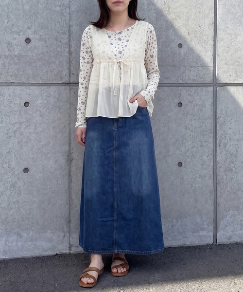 SELECT LEVERY(セレクトリベリー)の「バックプリーツデニムロングスカート(デニムスカート・レディース・ブルー/ネイビー/ワンウォッシュ・LARGE/MEDIUM/X-LARGE/SMALL)」の15枚目の写真