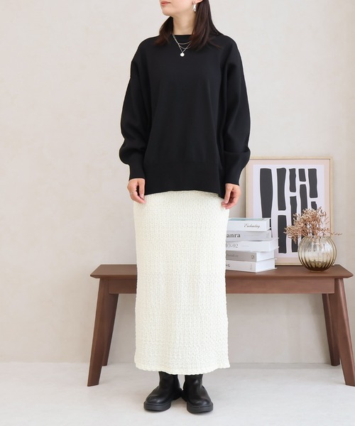 Social GIRL（ソーシャルガール）の「バックスリットジャガードロングスカート（スカート・レディース・ブラック/オフホワイト/ブルー/ベージュ・M）」の7枚目の写真