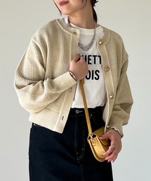 un dix cors | 金釦ラウンドネックショートカーディガン(カーディガン/ボレロ)