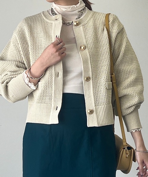 un dix cors（アンディコール）の「金釦ラウンドネックショートカーディガン（カーディガン/ボレロ・レディース・アイボリー/ブラック/ホワイト/レッド・FREE）」の19枚目の写真