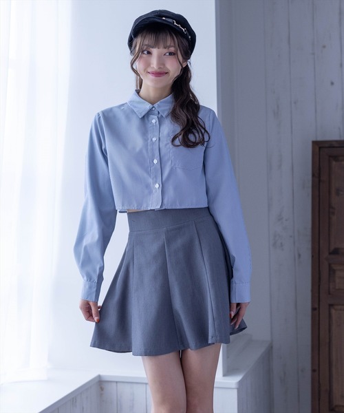 clear（クリア）の「クロップド丈シャツ[骨格ウェーブ]≪2024SS≫（シャツ/ブラウス・レディース・ベージュ/ブルー/ネイビー系/オフホワイト/ピンクベージュ/ピンク/ダークブラウン・F）」の6枚目の写真