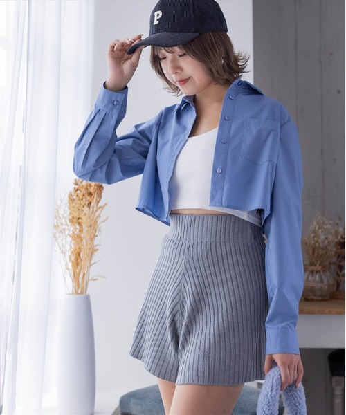 clear（クリア）の「クロップド丈シャツ[骨格ウェーブ]≪2024SS≫（シャツ/ブラウス・レディース・ベージュ/ブルー/ネイビー系/オフホワイト/ピンクベージュ/ピンク/ダークブラウン・F）」の5枚目の写真