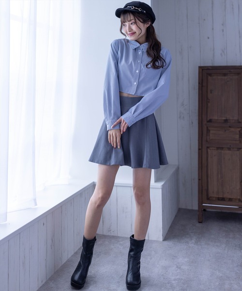 clear（クリア）の「クロップド丈シャツ[骨格ウェーブ]≪2024SS≫（シャツ/ブラウス・レディース・ベージュ/ブルー/ネイビー系/オフホワイト/ピンクベージュ/ピンク/ダークブラウン・F）」の21枚目の写真