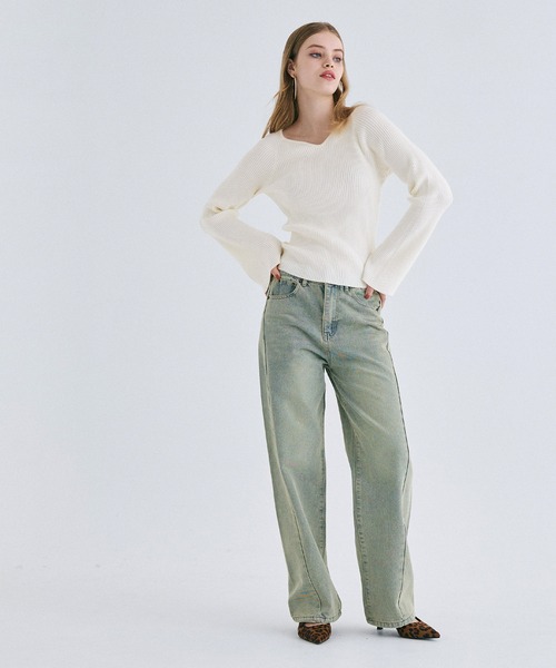 極美品 CFCL リブ ベルスリーブ ニット トップス 黒 洗濯可 ボトルネック セール】ベルスリーブニットトップス（ニット/セーター）｜coca