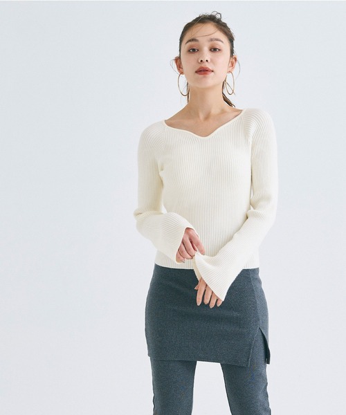 coca（coca）（コカ）の「ベルスリーブニットトップス（ニット/セーター・レディース・ブラック/アイボリー・L/M/S）」の17枚目の写真