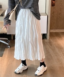 皺加工フレアロングスカート
