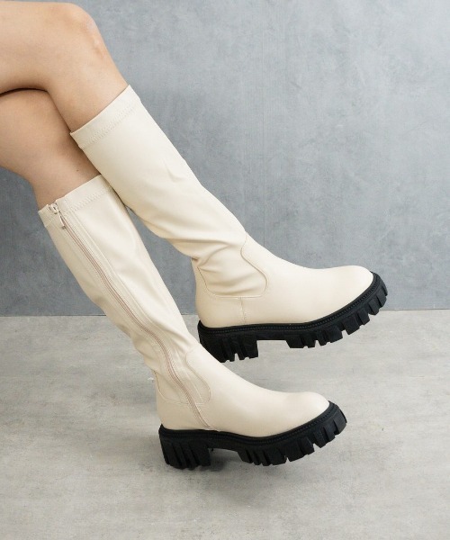 Fabby fabby（ファビィーファビィー）の「タンクソールサイドゴアミドルブーツ（ブーツ・レディース・ブラック/オフホワイト・MEDIUM/LARGE/SMALL）」の2枚目の写真