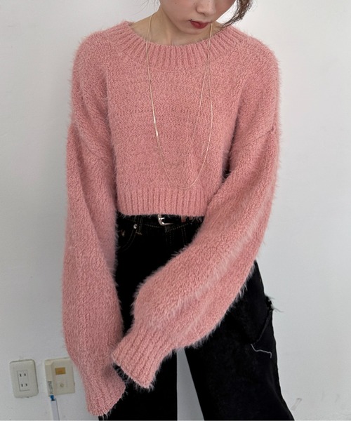 EPIMI E'PIMMY（エピミエピミー）の「【ハンドウォッシャブル】2WAYモールフェザーショートプルオーバー（ニット/セーター・レディース・ピンクベージュ/ブルー/チャコールグレー/オフホワイト・MEDIUM）」の9枚目の写真