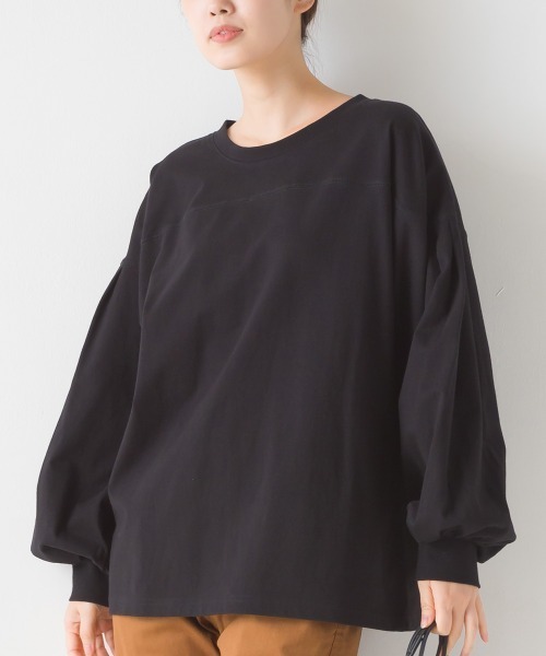 OMNES（オムネス）の「袖ボリュームタック長袖Tシャツ（Tシャツ/カットソー・レディース・ホワイト/グレー/キャメル/ブラック・FREE）」の3枚目の写真